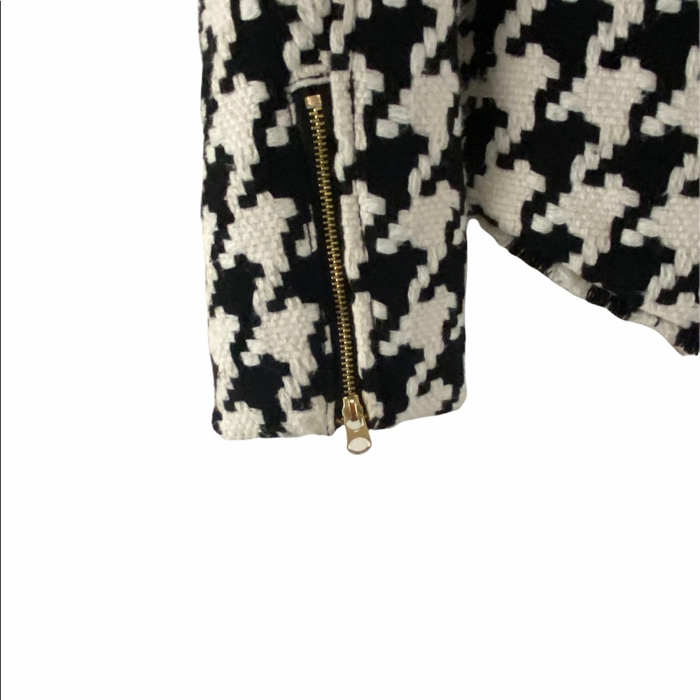 Q Mack Herringbone Blazer Black & White Jacket Asymmetrical Gold Zip Size M - Picture 7 of 14